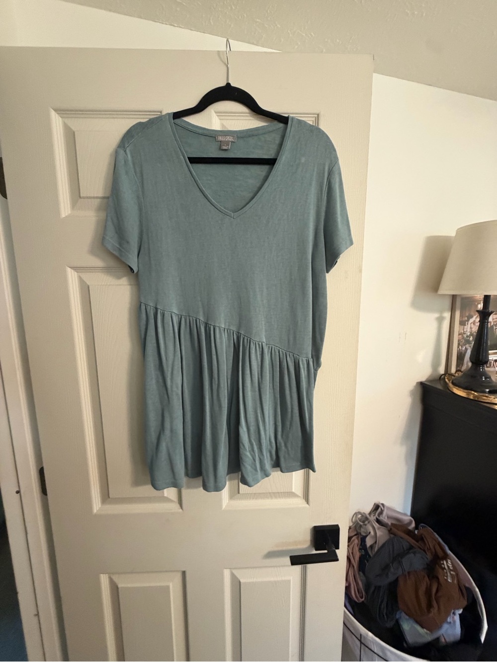 Falls Creek V-Neck Short Sleeve Babydoll Tunic - Sage Green